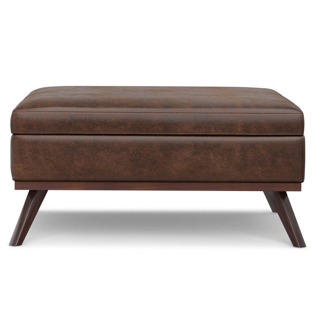 40" Brown Leather Cocktail Ottoman With Storage