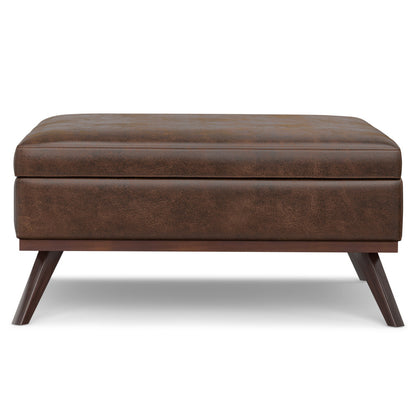 40" Brown Leather Cocktail Ottoman With Storage