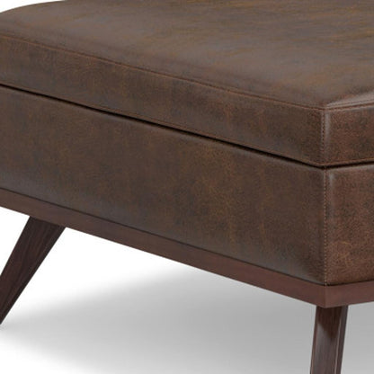 40" Brown Leather Cocktail Ottoman With Storage