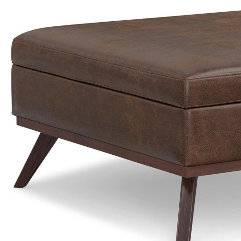 40" Brown Leather Cocktail Ottoman With Storage
