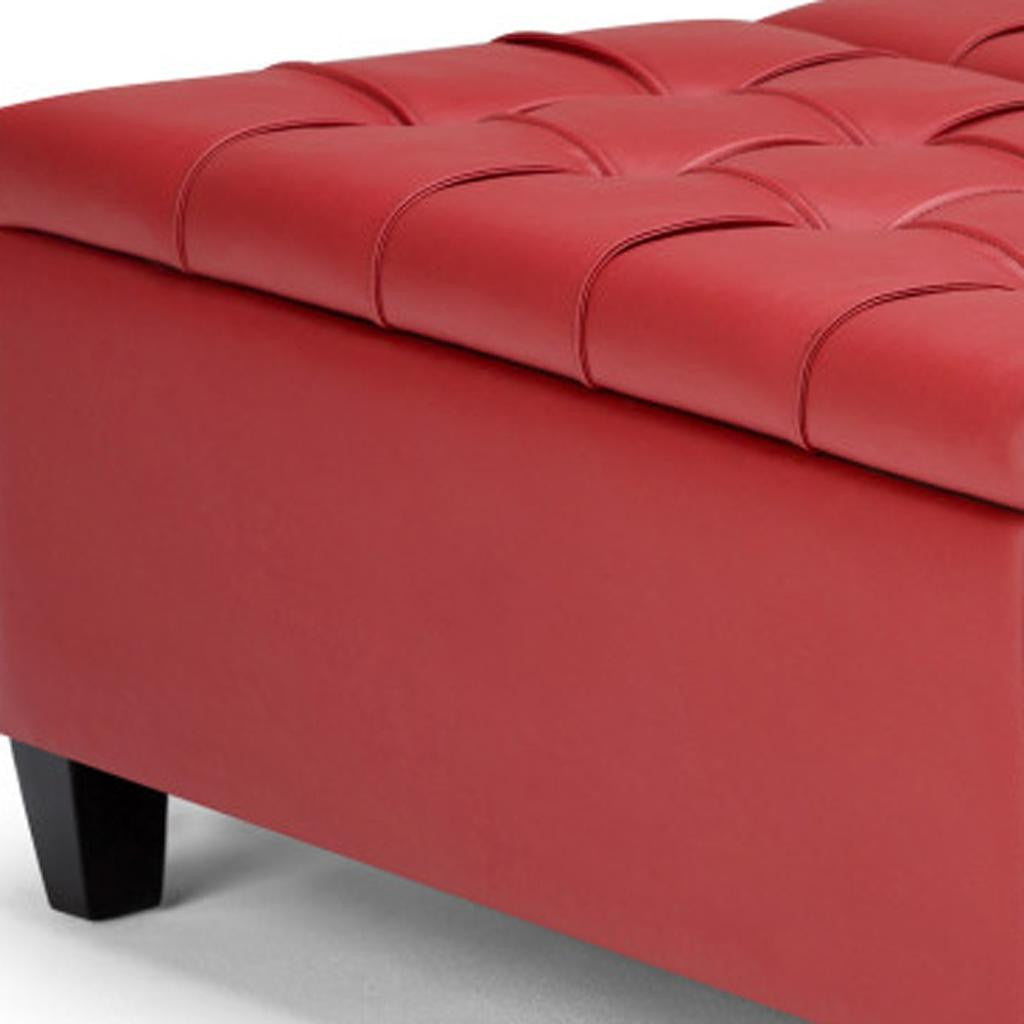 36" Red and Espresso Leather Cocktail Ottoman With Storage