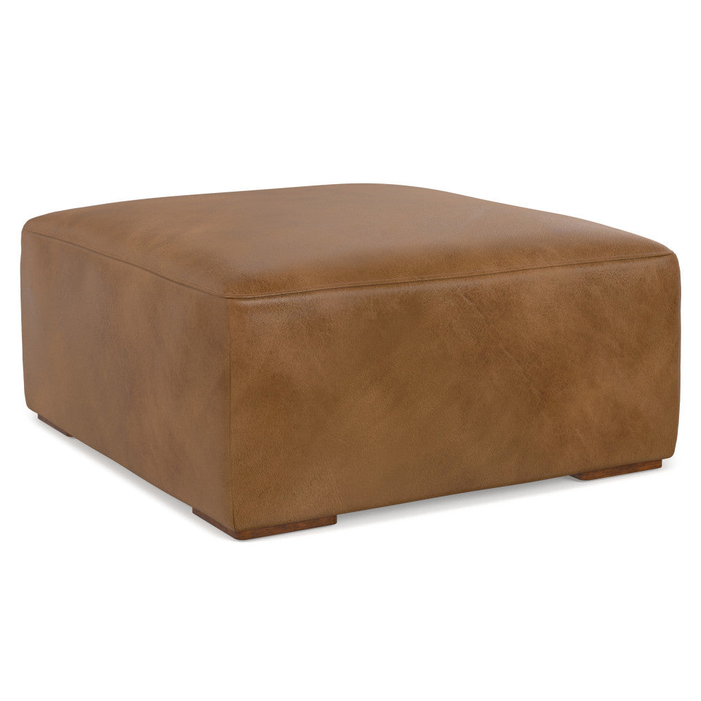 34" Brown Leather Ottoman