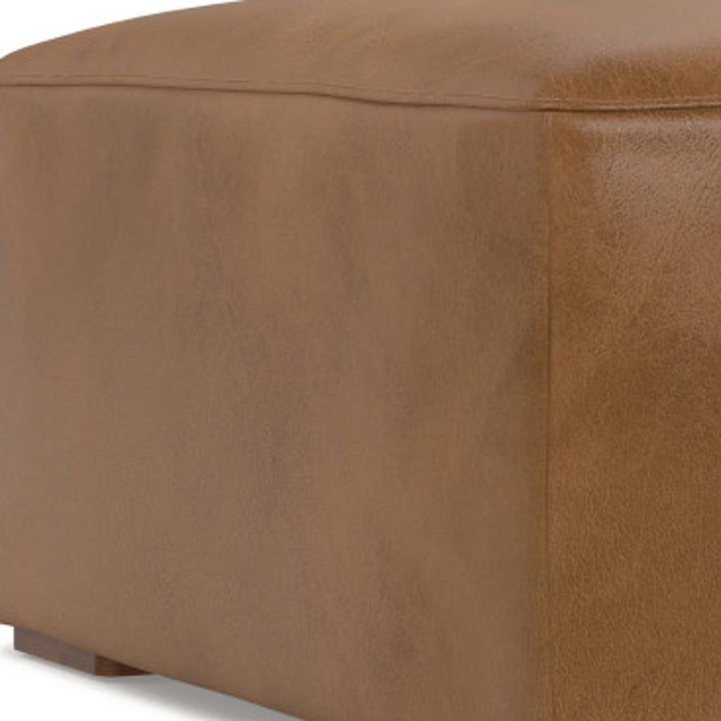 34" Brown Leather Ottoman