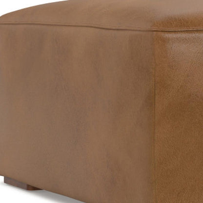 34" Brown Leather Ottoman