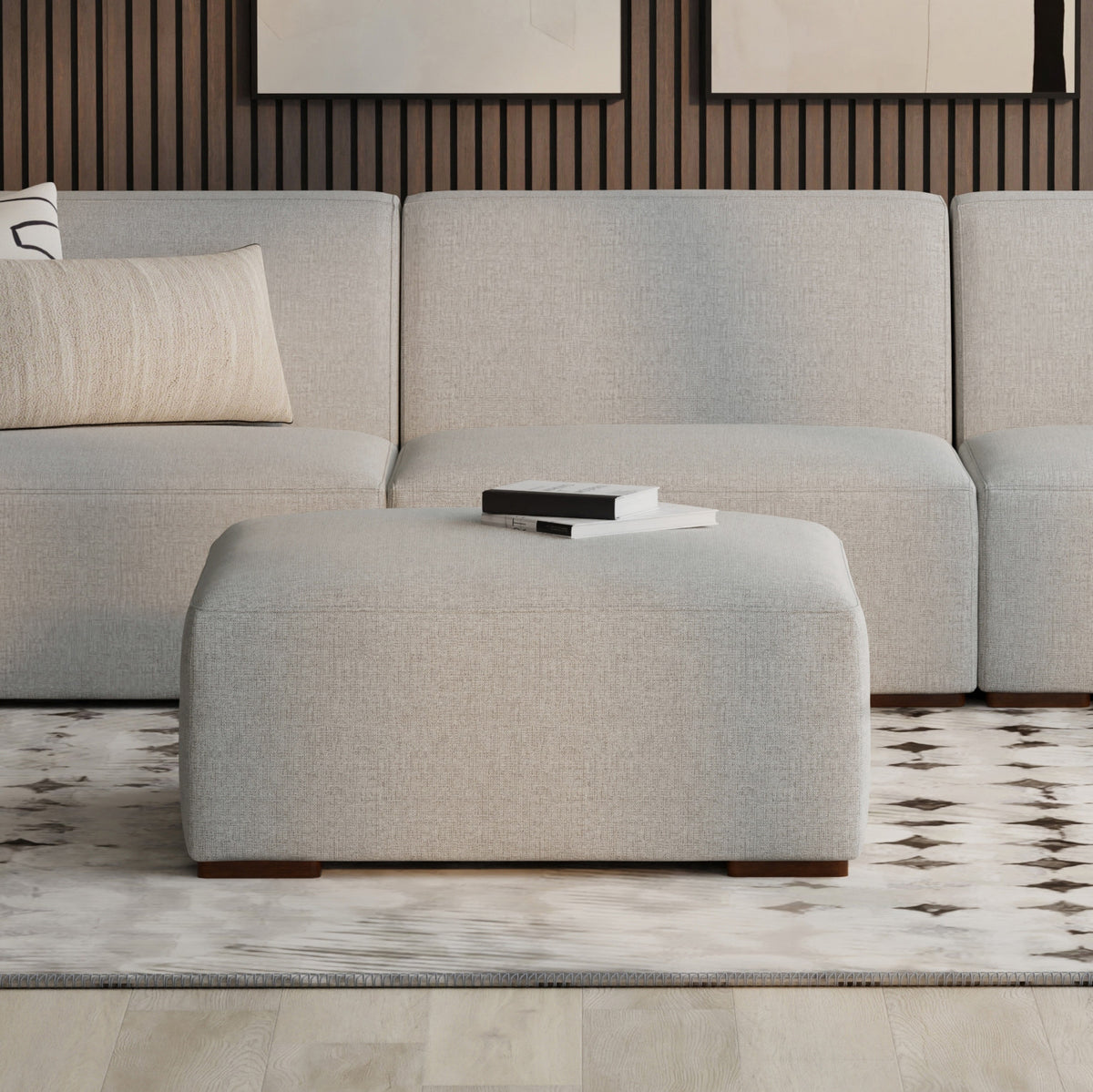 34" Gray and Brown Fabric Ottoman