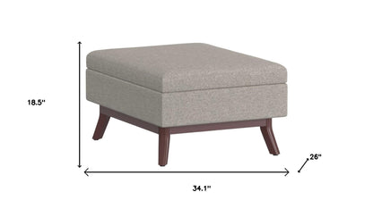34" Gray and Brown Fabric Cocktail Ottoman With Storage