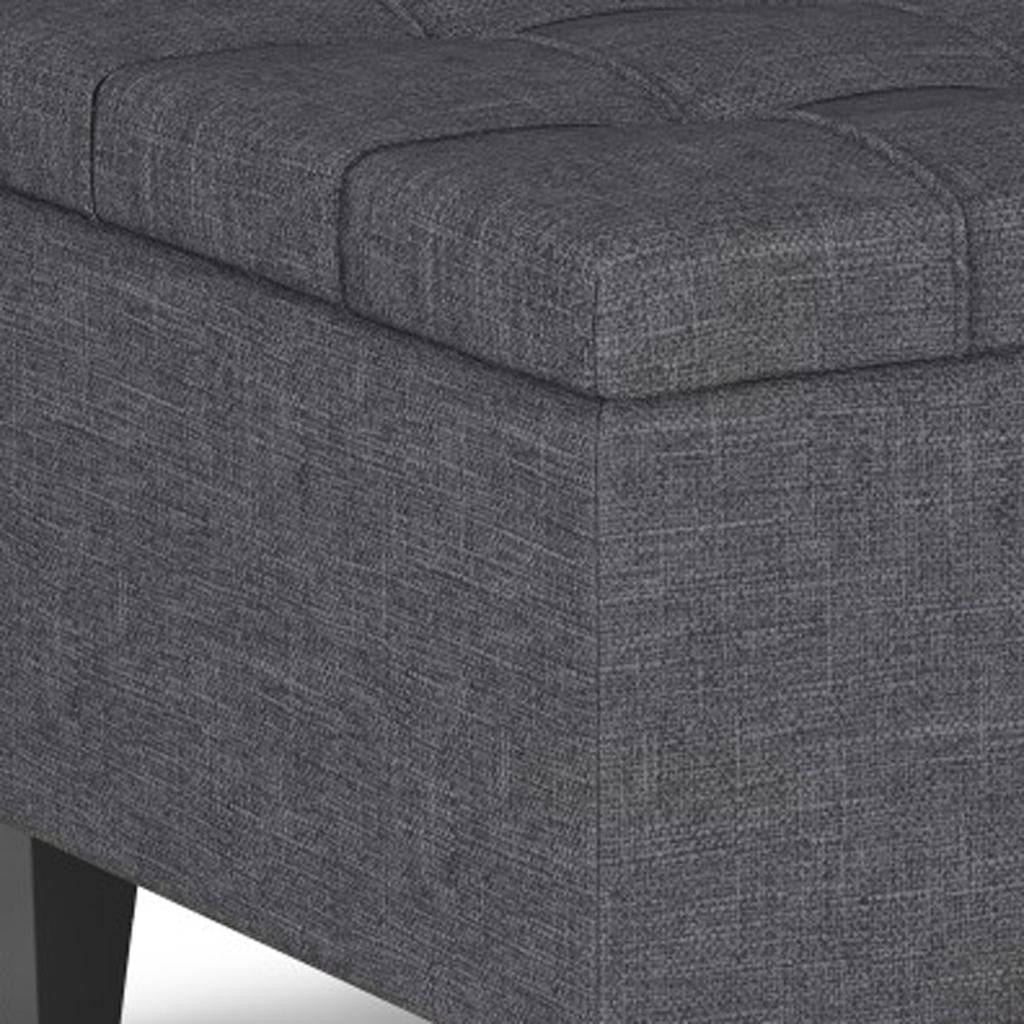 34" Gray and Dark Brown Linen Cocktail Ottoman With Storage