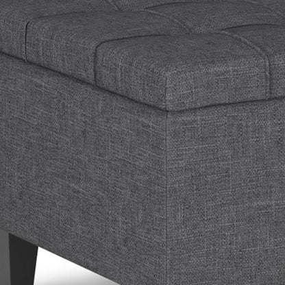 34" Gray and Dark Brown Linen Cocktail Ottoman With Storage