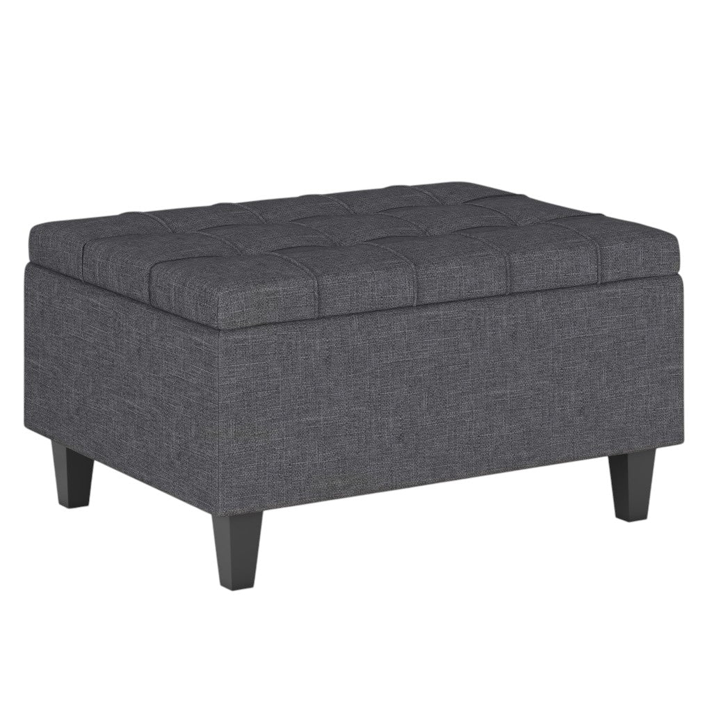 34" Gray and Dark Brown Linen Cocktail Ottoman With Storage