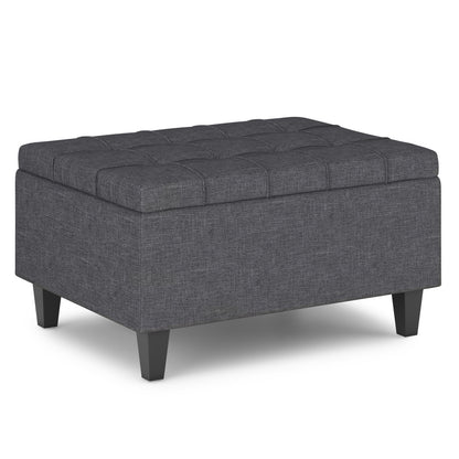 34" Gray and Dark Brown Linen Cocktail Ottoman With Storage