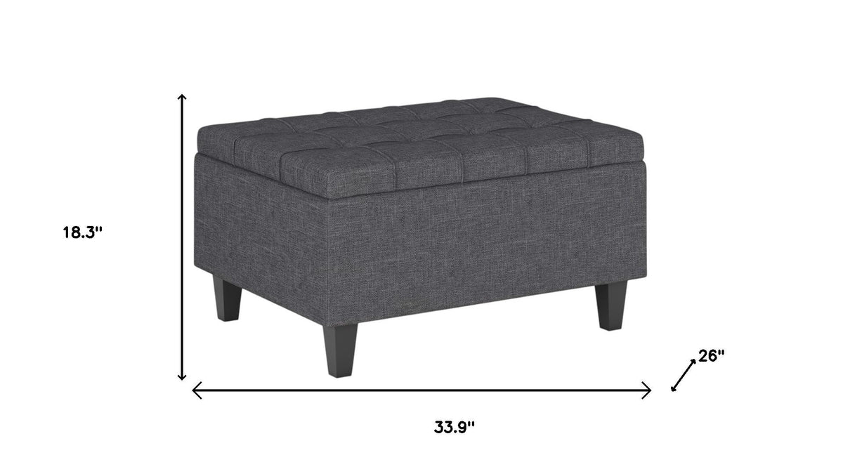 34" Gray and Dark Brown Linen Cocktail Ottoman With Storage