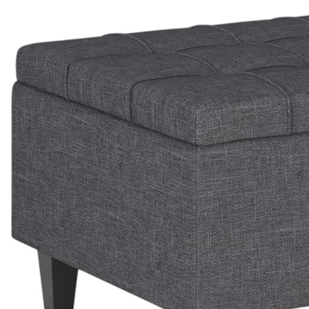 34" Gray and Dark Brown Linen Cocktail Ottoman With Storage