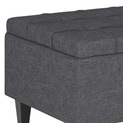34" Gray and Dark Brown Linen Cocktail Ottoman With Storage