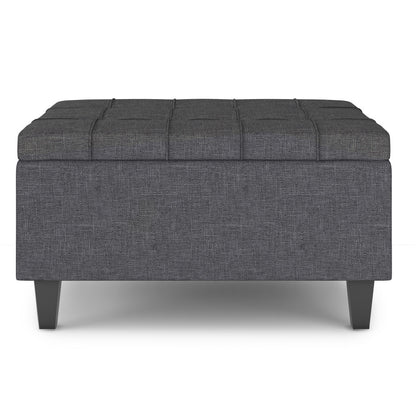 34" Gray and Dark Brown Linen Cocktail Ottoman With Storage