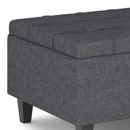 34" Gray and Dark Brown Linen Cocktail Ottoman With Storage