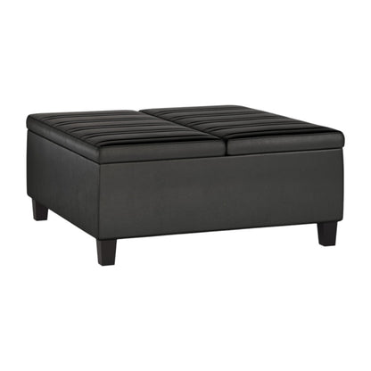 36" Black and Espresso Leather Cocktail Ottoman With Storage