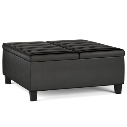 36" Black and Espresso Leather Cocktail Ottoman With Storage