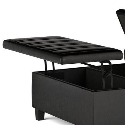 36" Black and Espresso Leather Cocktail Ottoman With Storage