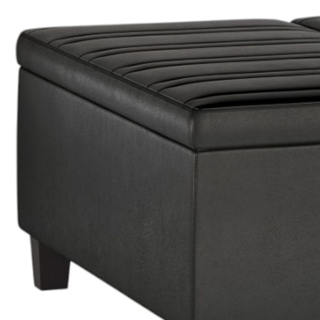 36" Black and Espresso Leather Cocktail Ottoman With Storage