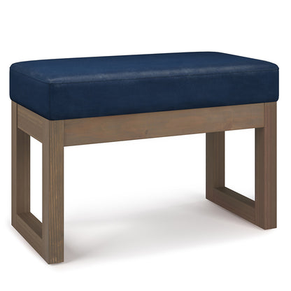 27" Blue and Brown Leather Footstool