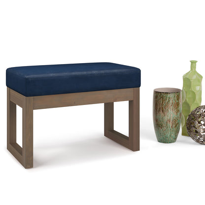 27" Blue and Brown Leather Footstool