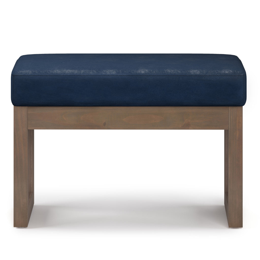 27" Blue and Brown Leather Footstool