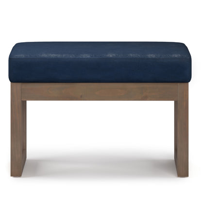 27" Blue and Brown Leather Footstool