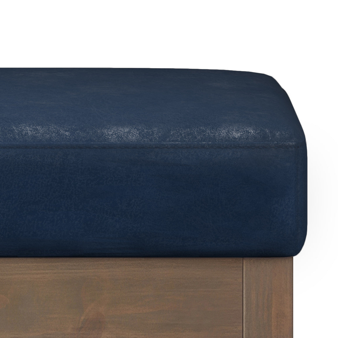 27" Blue and Brown Leather Footstool