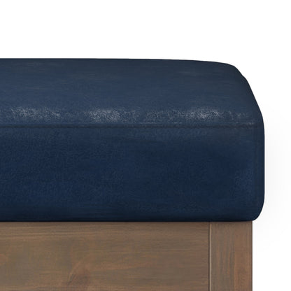 27" Blue and Brown Leather Footstool