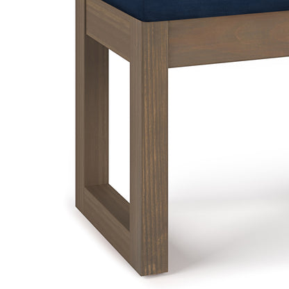 27" Blue and Brown Leather Footstool