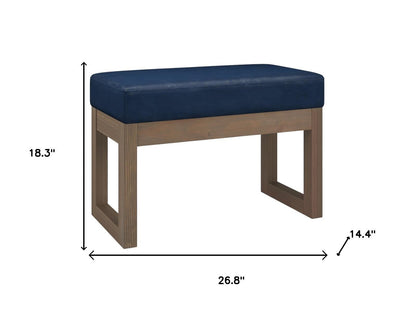 27" Blue and Brown Leather Footstool