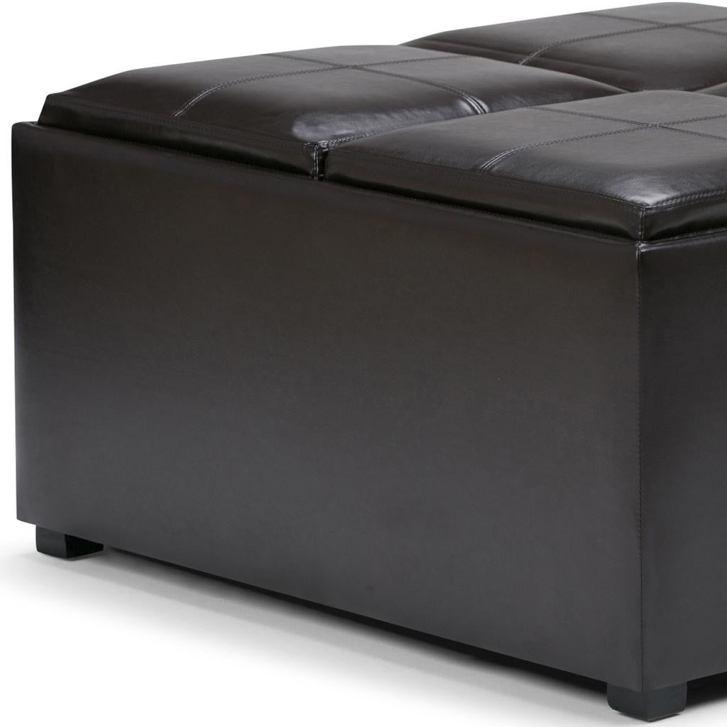 35" Brown and Dark Brown Leather Cocktail Ottoman With Storage