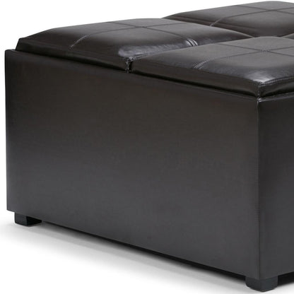 35" Brown and Dark Brown Leather Cocktail Ottoman With Storage