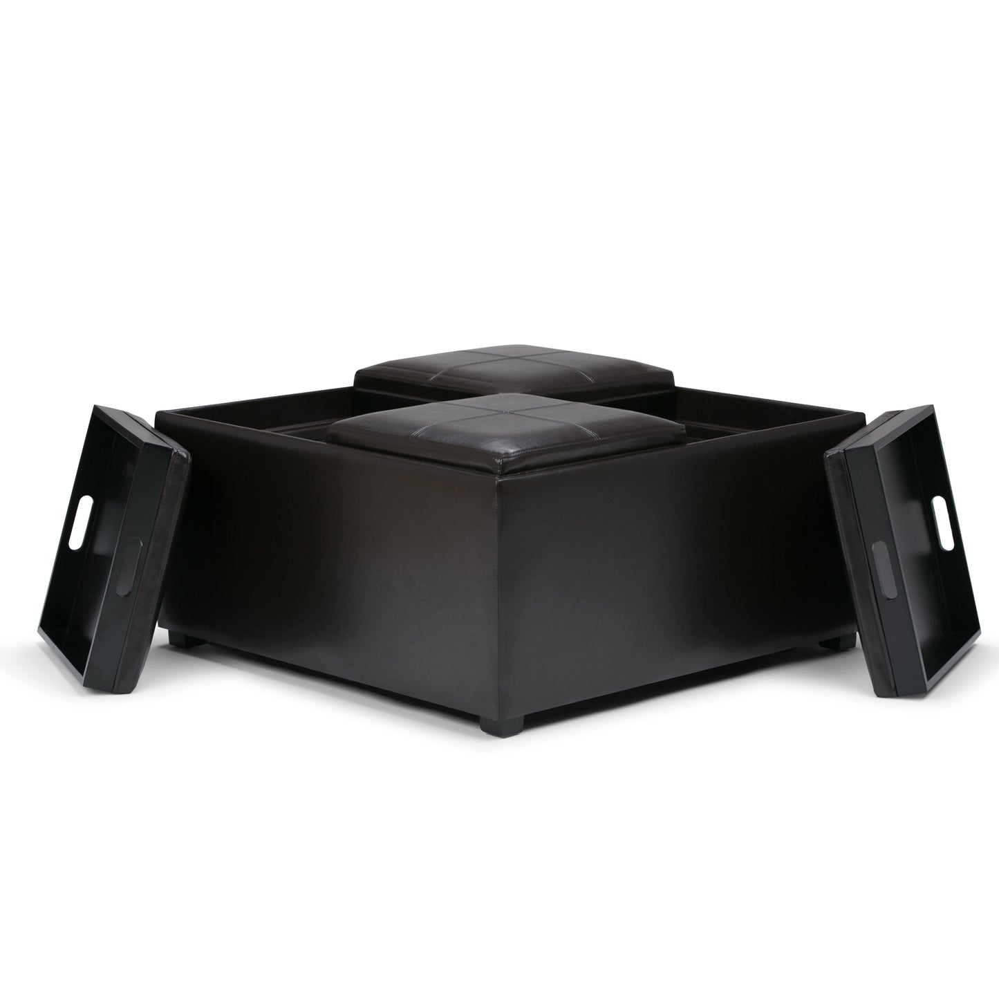 35" Brown and Dark Brown Leather Cocktail Ottoman With Storage