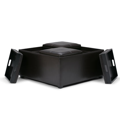 35" Brown and Dark Brown Leather Cocktail Ottoman With Storage