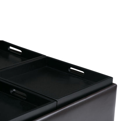 35" Brown and Dark Brown Leather Cocktail Ottoman With Storage