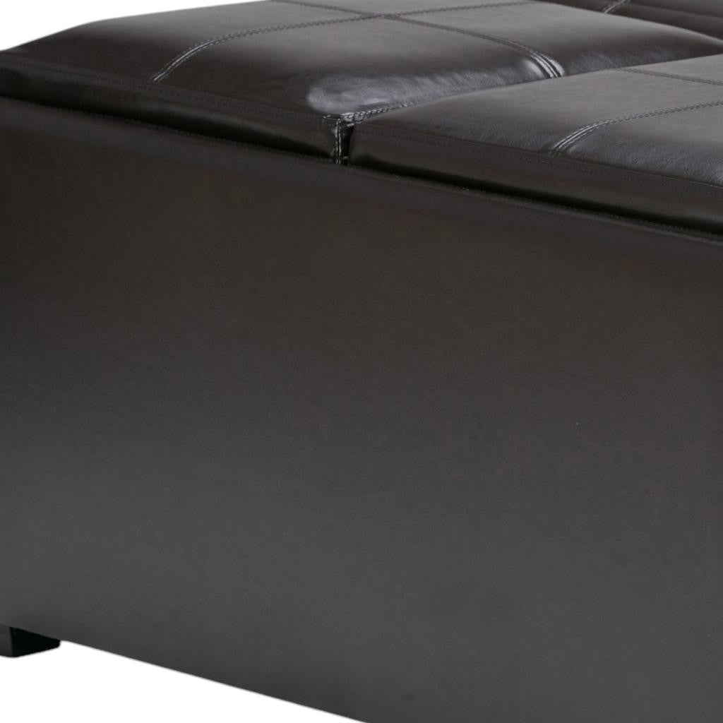 35" Brown and Dark Brown Leather Cocktail Ottoman With Storage