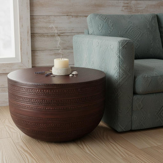18" Bronze Metal Round Drum End Table