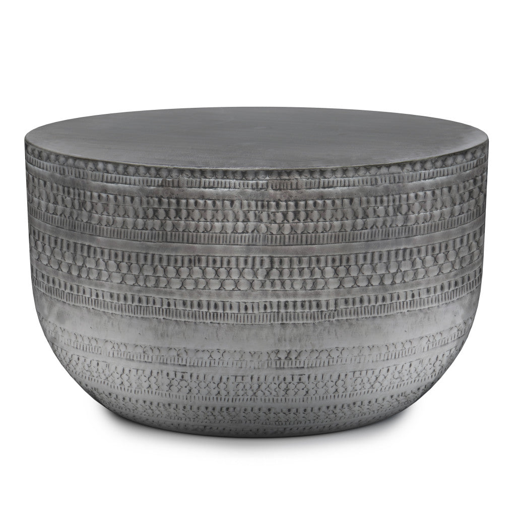 18" Silver Metal Round Drum End Table