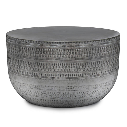 18" Silver Metal Round Drum End Table