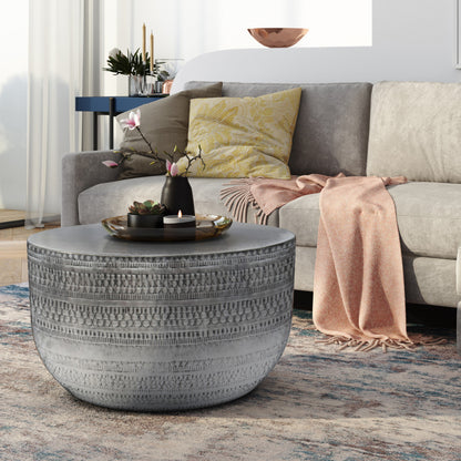18" Silver Metal Round Drum End Table