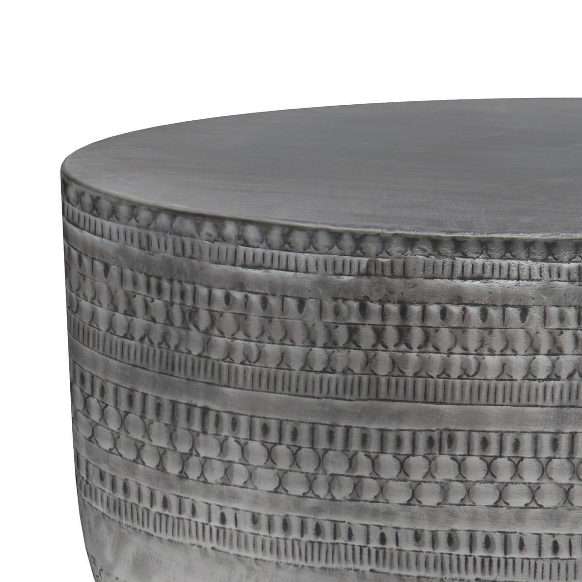 18" Silver Metal Round Drum End Table