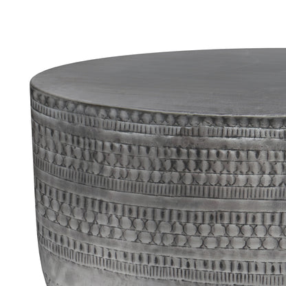 18" Silver Metal Round Drum End Table