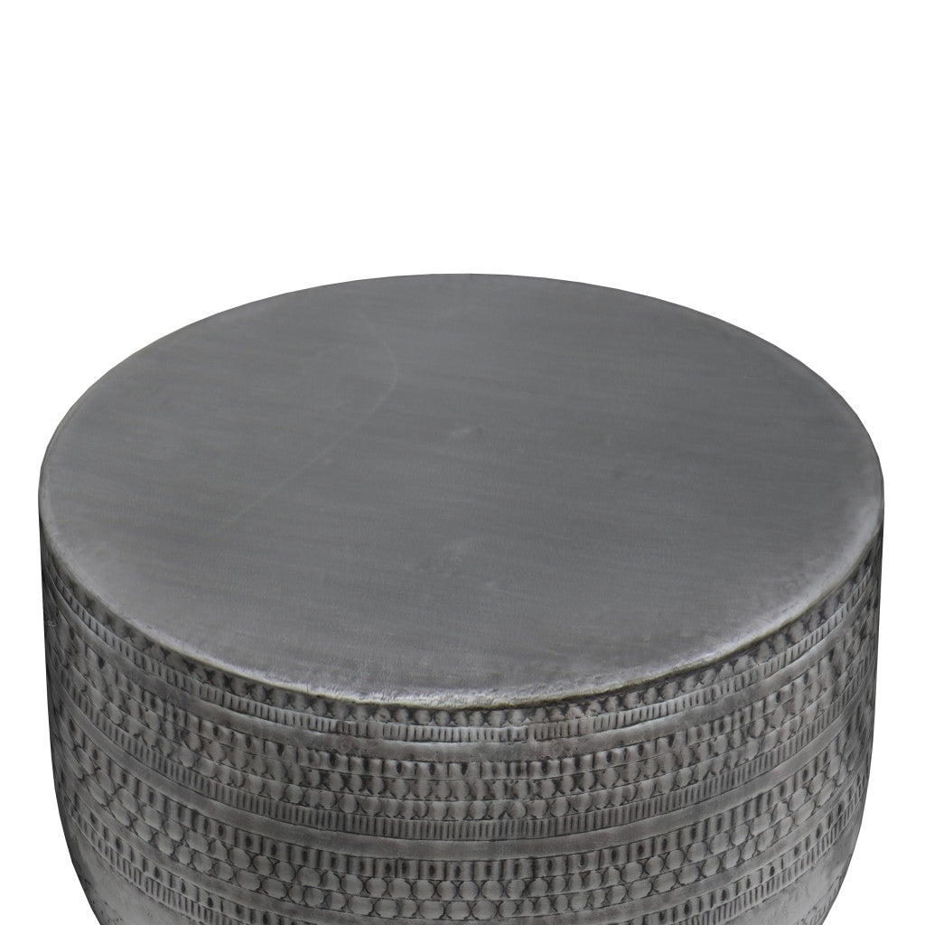 18" Silver Metal Round Drum End Table