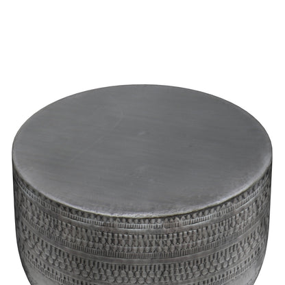 18" Silver Metal Round Drum End Table