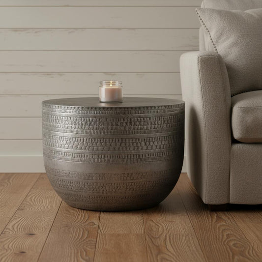 18" Silver Metal Round Drum End Table
