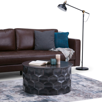 17" Antiqued Bronze Metal Round Drum End Table