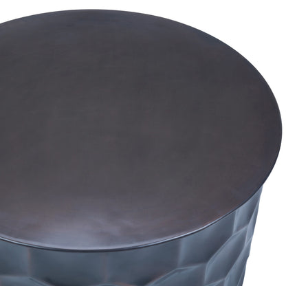 17" Antiqued Bronze Metal Round Drum End Table