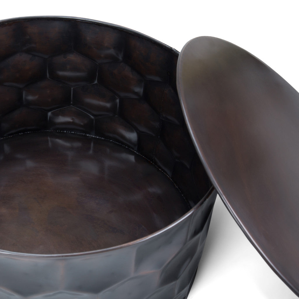 17" Antiqued Bronze Metal Round Drum End Table