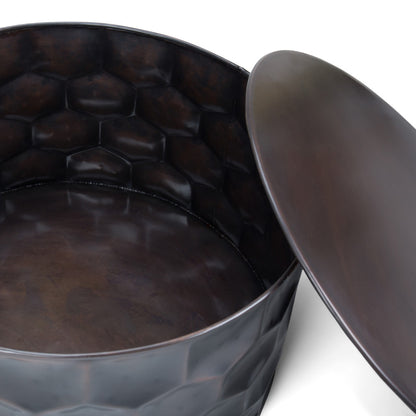 17" Antiqued Bronze Metal Round Drum End Table